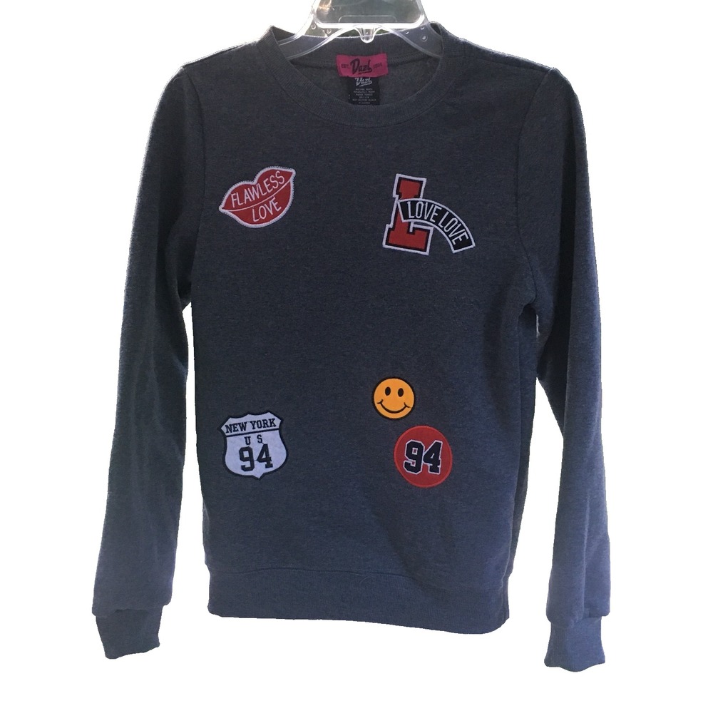 Vintage 90s Dazl Gray Patches Sweatshirt Womens Small Pop Culture Y2K
